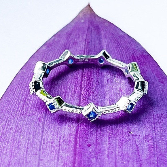 NWOT Sterling Silver Eternity Thin Blue Spinel CZ Ring size 5 and 6 - Picture 9 of 14